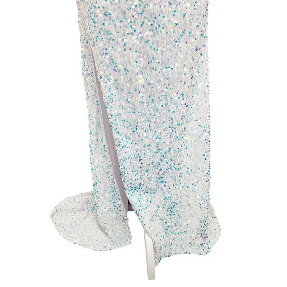 One-Shoulder Dress White Sequin Gown With Detachable Tulle Skirt Size 2 - Picture 11 of 14